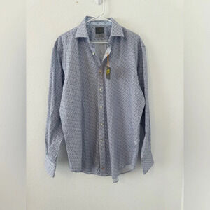 Thomas Dean Abstract Print Button Up Dress Shirt Cotton Office Career NWT Large